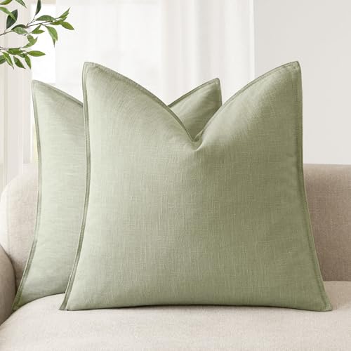 Foindtower Pack of 2, Decorative Linen Solid Throw Pillow Covers Soft Accent Cushion Case Boho Farmhouse Pillowcase for Chair Couch Sofa Bedroom Living Room Home Decor 16 x 16 Inch Light Sage Green - color: Seeding Green, size: 16" x 16" (Pack of 2)