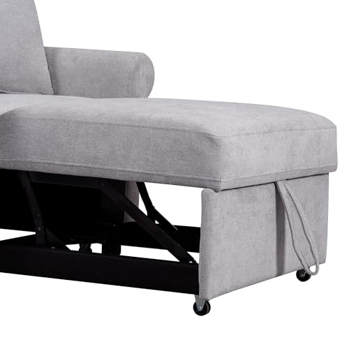 JIVOIT Convertible Sleeper Chair with Adjustable Backrest, 3-in-1 Sleeper Sofa with Metal Frame, 3 in 1 Lounger Chair Turns Into Bed, Chenille Fabric Single Bed for Living Room (Gray,315) - color: Gray,315