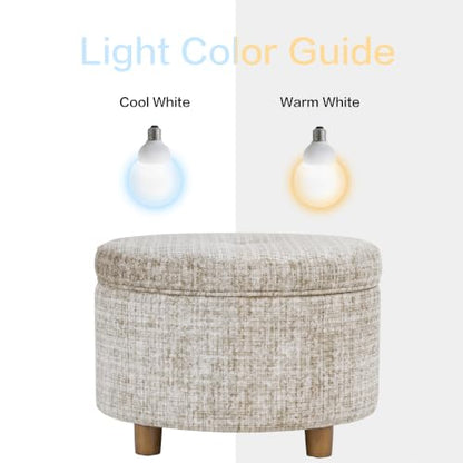 HomePop 24" Large Round Storage Ottoman - Cream Textural Woven - color: Cream Textural Woven