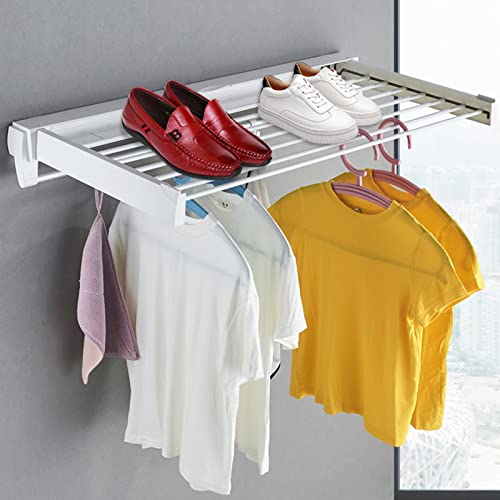 Gdrasuya10 Clothes Drying Racks,Wall-Mounted Retractable Clothes Hanger for Laundry Dryer Room,Rod Laundry Clothes Storage Drying Rack Folding Retractable Dryer Hanger White