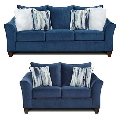 Roundhill Furniture Camero Fabric Pillowback 2-Piece Living Room Set, Navy Blue - color: Navy Blue