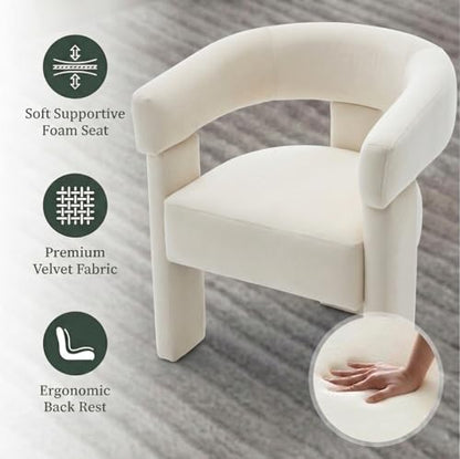 Modern Barrel Dining Chairs Set of 6 Upholstered Accent Kitchen Chair with Arms Comfy Velvet Armchairs for Kitchen Dining Room Living Room, Beige - color: Beige, size: Set of 6