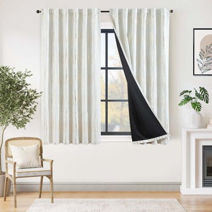 jinchan Boho Blackout Curtains 63 Inch Length Moon Phase Printed Drapes | Gold on White Farmhouse Curtain for Bedroom Living Room Back Tab Drapes Room Darkening Window Treatment 2 Panels - color: Luna | Gold on White, size: 52"W x 63"L (Pack of 2)