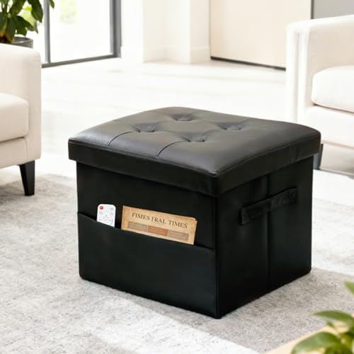 ALASDO Storage Ottoman Footrest Stool Small Ottoman with Storage Foldable Ottomans Foot Rest Footstool Bench for Living Room 17x13x13inches Black - color: Black