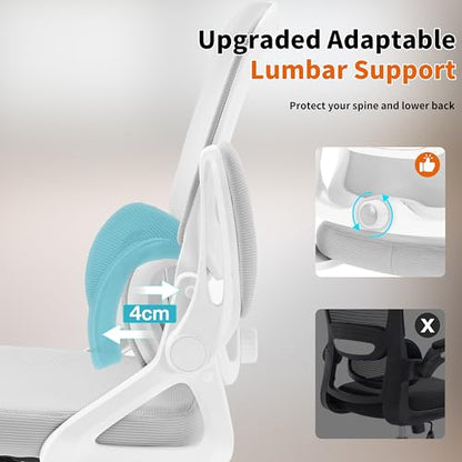 Ergonomic Office Chair,Mesh Office Chair with Lumbar Support,Mid Back Desk Chair with Flip-up Arms,400 lbs Comfy Computer Chair for Home Office (Light Grey) - color: Light Grey