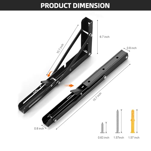 Folding Shelf Brackets 16 inch Foldable Shelf Bracket Heavy Duty Collapsible Shelf Brackets DIY Wall Mounted Fold Down Table Bracket Space-Saving for Benches Workstation (2PC, Max.Load 177 lbs) - size: 16 Inch