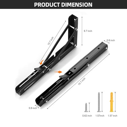 Folding Shelf Brackets 16 inch Foldable Shelf Bracket Heavy Duty Collapsible Shelf Brackets DIY Wall Mounted Fold Down Table Bracket Space-Saving for Benches Workstation (2PC, Max.Load 177 lbs) - size: 16 Inch