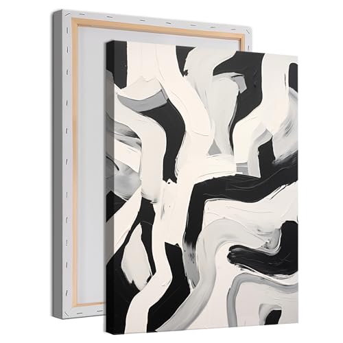 Black And White Abstract Line Wall Art Minimalist Abstract Black Stroke Lines Canvas Abstract Artwork Modern Minimalist Paintings Black And White Line Art Print Abstract Line Pictures 16x24in Frame - color: E, size: 16"L x 24"W Framed