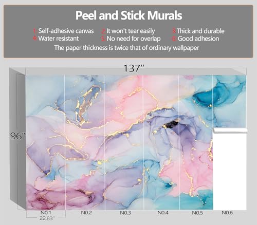 XMPMBM-Peel and Stick Pink Marble Wallpaper Abstract Art Texture wall Mural | Thick and tear-resistant,Will not be damaged during repositioning,boys room,kids room wallpaper.L-137"X96" - color: M01, size: 137"x96"