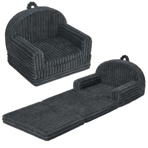 Blissful Diary Kids Couch, 2-in-1 Soft Kids Sofa, Kids Sofa Chair, Comfy Kids Furniture for Playroom, Reading & Play, Fuzzy Dark Gray - color: Fuzzy Dark Gray