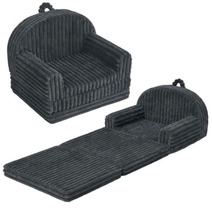Blissful Diary Kids Couch, 2-in-1 Soft Kids Sofa, Kids Sofa Chair, Comfy Kids Furniture for Playroom, Reading & Play, Fuzzy Dark Gray - color: Fuzzy Dark Gray