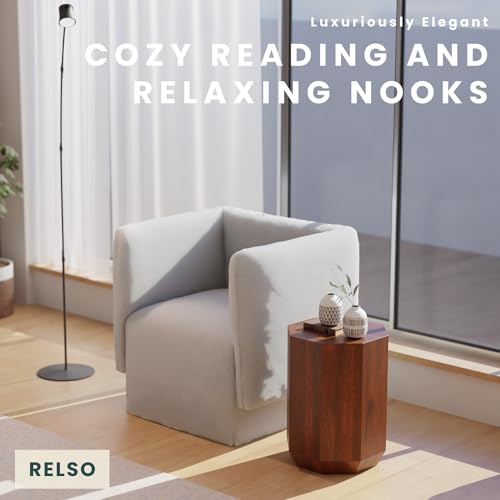 Relso Octavian Geometric End Table - Solid Mango Wood, Walnut Finish, Boho Design, Modern Farmhouse Style, Compact Coffee Table, Nightstand for Bedroom, Living Room, Reading Area (Octavian Brown) - color: Brown