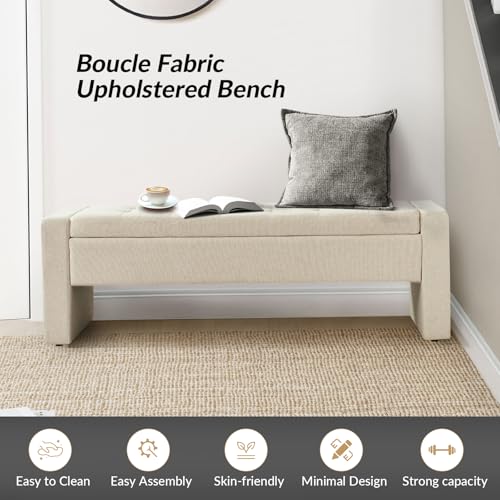 55" Modern Upholstered Storage Bench with Tufted Seat, Fabric Ottoman Bench for Bedroom, Entryway, or Living Room, Soft Close Hinge,Linen - color: Linen