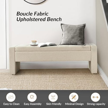 55" Modern Upholstered Storage Bench with Tufted Seat, Fabric Ottoman Bench for Bedroom, Entryway, or Living Room, Soft Close Hinge,Linen - color: Linen