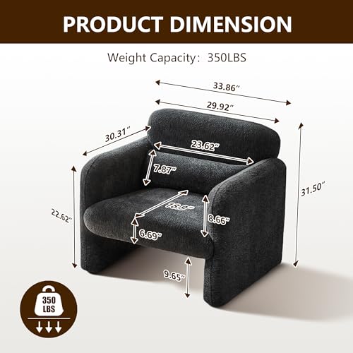 33.9'' Upgrade Lambswool Fabric Accent Chair with Arms, Modern Single Sofa Chair Armchair Upholstered Comfy Reading Arm Chair for Bedroom, Living Room,Gray - color: Dark Gray, size: 30.31"D x 33.9"W x 31.5"H