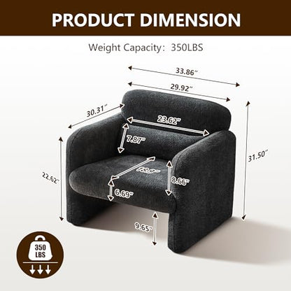 33.9'' Upgrade Lambswool Fabric Accent Chair with Arms, Modern Single Sofa Chair Armchair Upholstered Comfy Reading Arm Chair for Bedroom, Living Room,Gray - color: Dark Gray, size: 30.31"D x 33.9"W x 31.5"H