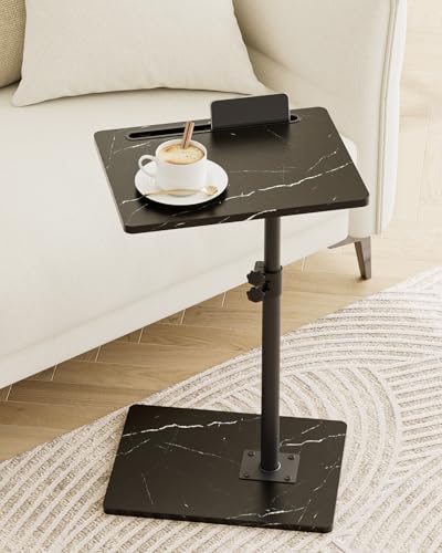 Masupu Sofa Arm Tray Table - 360° Swivel Height Adjustable End Table, Small Snack Side Table for Couch, C Shaped Table for Bed, Chair or TV Tray Table(Marble Black) - color: Marble Black
