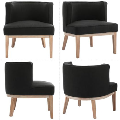 Modern Barrel Accent Chair，Mid Century Armless Side Chair Linen Fabric Upholstered Comfy Reading Chair with Solid Wooden Frame for Living Room/Bedroom, Black - color: Black, size: 1PC