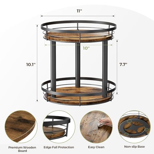 LAMU 10'' Wood Lazy Susan Spice Rack Organizer, 2 Tier Spice Organization for Cabinet, Countertop, Kitchen, Table Top, Pantry, Condiment and Seasoning Rack Organizer - size: 2 Tier 10 in