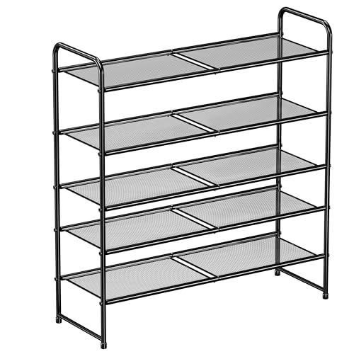 SUFAUY 5-Tier Mesh Shoe Rack, Closet Metal 33" Wide Shoe Shelf Heavy Duty, Black - color: Black, size: 5 Tier