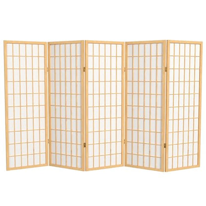 4 ft. Short Window Pane Shoji Screen - Natural - 5 Panels - color: Natural, size: 5 Panels