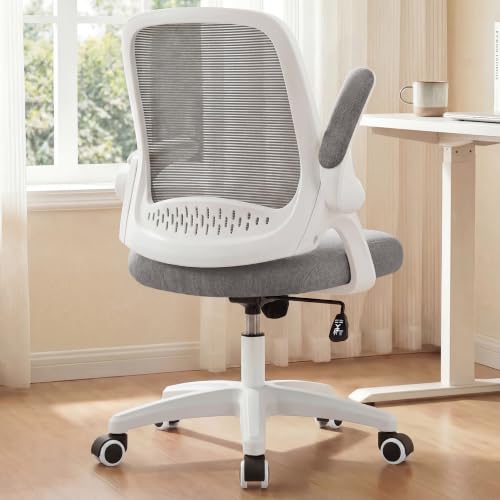 NEO CHAIR Office Desk Chair, Ergonomic Mesh with Flip-Up Armrests, Grey | Lumbar Support, Height Adjustment, 360° Swivel and Rolling Base, Space-Saving Design for Home Office, Vanity or Study - color: Grey