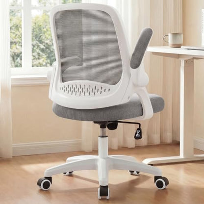 NEO CHAIR Office Desk Chair, Ergonomic Mesh with Flip-Up Armrests, Grey | Lumbar Support, Height Adjustment, 360° Swivel and Rolling Base, Space-Saving Design for Home Office, Vanity or Study - color: Grey