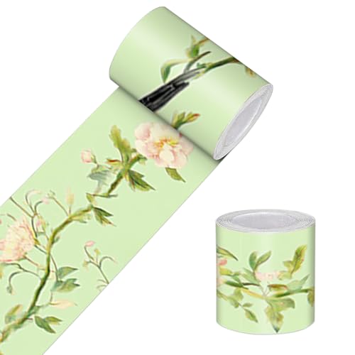 HOMETITUTE Peel and Stick Wallpaper Border 4x196in Bird Blossom Pattern | Bird Blossom Branch wall trim, botanical look, ceiling edge, door frame, mirror border, for smooth indoor surfaces - color: Wall border decoration#15