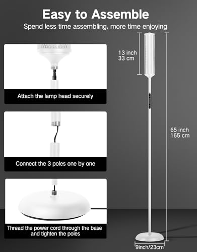 OUTON Bright Smart Floor Lamp with Remote, App & Touch Control, RGB Color Changing Standing Lamp, 2200K-6500K Dimmable, 3 Adjustable Heights, 32 Scenes for Living Room Bedroom Office,White & Metal - color: White & Metal Shade