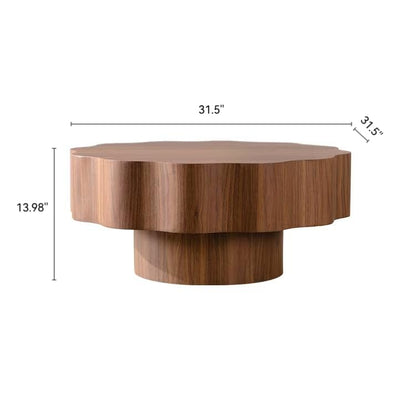 Modern Scalloped Coffee Table 31.5" Round Wood Center Table Wave-Shape Coffee Tea Tables with Pedestal Base for Living Room Apartment Small Space (Walnut) - color: Walnut