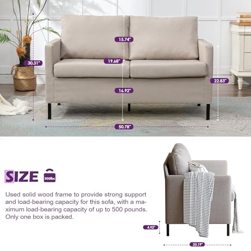 TYBOATLE 51'' Beige Small Couch Loveseat, 2-Seater Upholstered Sofa | Love Seat, Small Sofa, Linen Upholstery, Iron Legs, Living Room, Apartment, Bedroom, Dorm, Office, Small Spaces - color: Beige