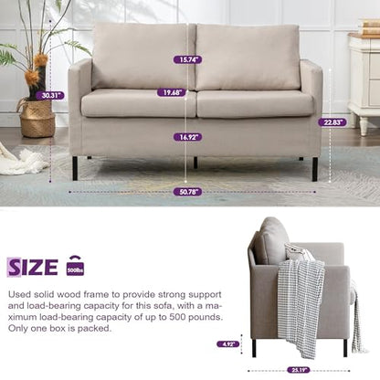 TYBOATLE 51'' Beige Small Couch Loveseat, 2-Seater Upholstered Sofa | Love Seat, Small Sofa, Linen Upholstery, Iron Legs, Living Room, Apartment, Bedroom, Dorm, Office, Small Spaces - color: Beige