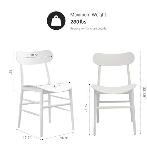 White Dining Chairs Set of 3,Modern Stackable Kitchen Chairs,Plastic Armless Side Chairs for Indoor and Outdoor Cafes,Suitable for Dining Room,Kitchen and Living Room,Easy Assembly