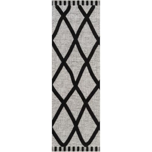 Modern Runner Rug 2x7 Luxury Diamond Pattern Micro Loop Hallway Rugs Soft High-Low Pile Stain Resistant Easy to Clean Non-Shedding Durable Entryway Kitchen Indoor Area Carpet (Black/White) - color: Bold / Black, size: 2' x 7' (Rectangular)