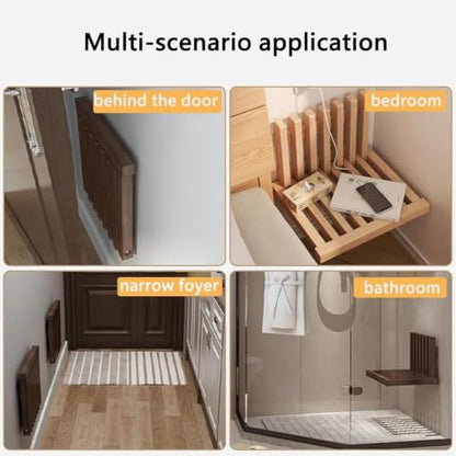 Folding Wall Table Wooden Hanging Wall Mounted Shoe Bench Ventilated Hidden Flip Down Seat Multi-Functional Floating Bedside Table - color: Walnut