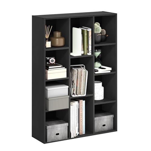 Furinno LUDER Book Shelf, 11-Cube Bookshelf, Reversible Bookcase, 9.4 x 29.1 x 41.7, Easy Assembly, for Living Room, Bedroom, Home Office, Blackwood - color: Blackwood, size: 11-Cube