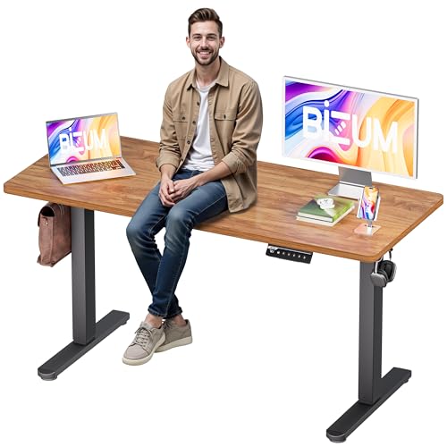 BIZUM Electric Standing Desk, 55x24 inches Height Adjustable Desk, Sit to Stand Desks Memory Gaming Computer Workstation for Home Office, Light Rustic Brown - color: Light Rustic Brown, size: 55.1*23.6 Inch