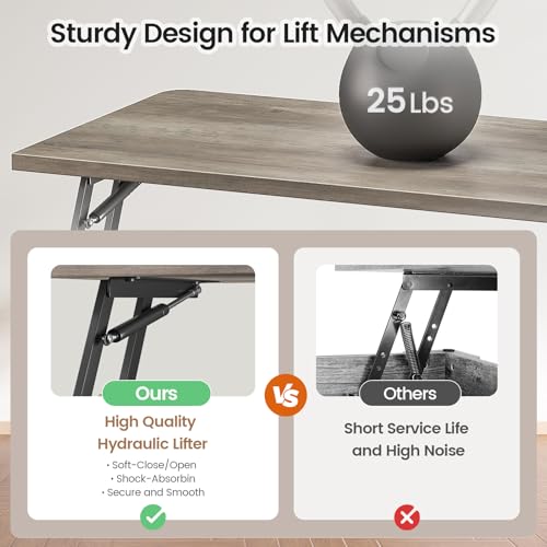 SEDETA 31.5" Lift Top Coffee Table with Storage, Square Coffee Tables for Living Room, Farmhouse Coffee Table with Large Hidden Storage Compartment and Adjustable Shelves, Grey - color: Grey