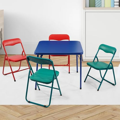23.5'' Kids Folding Square Table, Card Table with Vinyl Padded Top, Foldable Activity for Indoor/Outdoor Use, Perfect for Picnic, Playtime and Learning, 23.5" W X 23.5" D X 20.5" H, Blue