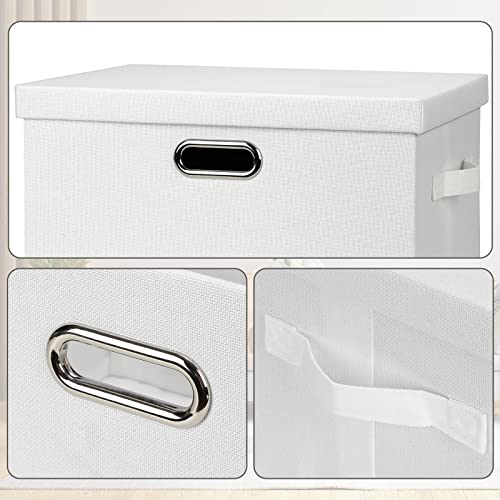 Graciadeco Large 17" 36 Quart Collapsible Stackable Storage Bins with Lids, 1 Pack White Foldable Fabric Closet Storage Boxes with Lids, 4 Handles Heavy-duty Linen Cube Baskets for Bedroom | 36 Quart 1 Pack White Collapsible Stackable Linen Fabric 4 Handl