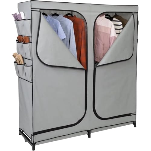 Wardrobe Closet 60-Inch Wide 2-Door Portable Wardrobe Closet with Cover & Side Pockets
