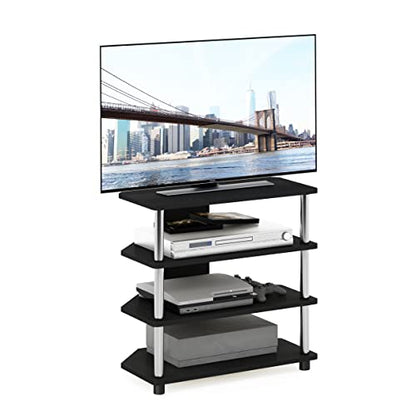 Furinno Turn-N-Tube Easy Assembly 4-Tier Petite Entertainment Center / TV Stand / TV Unit / TV Desk, Stainless Steel, Americano/Chrome - color: Americano, size: 4-Tier