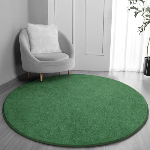 FlyDOIT Round Area Rugs for Bedroom Living Room, 4x4 Green Super Soft Comfy Thickened Memory-Foam Indoor Circle Carpets, Modern Aesthetic Minimalist Carpet for Boys Girls Adults Nursery Home Décor - color: Green, size: 4' (Round)