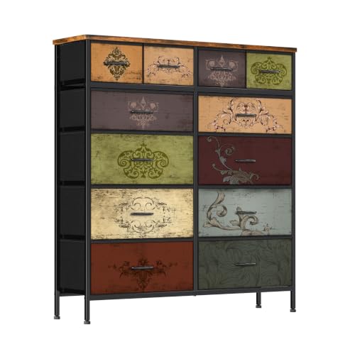 VASICAR Dresser for Bedroom with 12 Drawers, Tall Chest of Drawers | Storage Organizer Cabinet, Compact Fabric Drawer Dressers for Closet, Nursery, Kid's Room, Laundry, Dorm (Pattern) - color: Compact Pattern