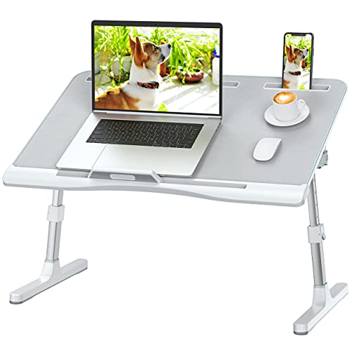 KLEAR Laptop Bed Tray Desk with Adjustable Height & Angle, No Drawer, Grey | Foldable PVC Leather Desktop Laptop Lap Desk for Bed/Sofa/Couch/Floor - color: Gray, size: Large without Bag (13.4"x23.6")