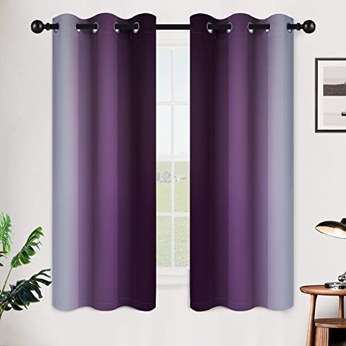 SimpleHome Ombre Purple to Grey White Curtains for Living Room 42Wx63L | Room Darkening Curtains for Bedroom,Gradient Light Blocking Curtain,Thermal Insulated Grommet Window Drapes,2 Panels,63 Inch - color: Purple, size: 42"W x 63"L (Pack of 2)