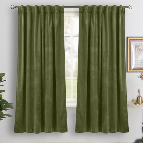 BGment Sage Green Velvet Blackout Curtains 72 Inches Long for Bedroom, 52 x 72 Inch Velvet Curtains Super Soft Thermal Insulated Privacy Room Darkening Drapes with Back Tab and Rod Pocket, 2 Panels - color: Sage Green, size: 52"W x 72"L (Pack of 2)