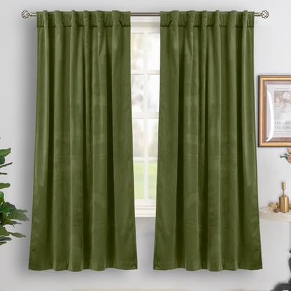 BGment Sage Green Velvet Blackout Curtains 72 Inches Long for Bedroom, 52 x 72 Inch Velvet Curtains Super Soft Thermal Insulated Privacy Room Darkening Drapes with Back Tab and Rod Pocket, 2 Panels - color: Sage Green, size: 52"W x 72"L (Pack of 2)