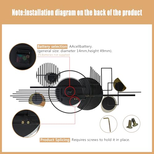 ERMOFAV Metal Wall Art, Black and White Decor for Living Room, Abstract Modern Creative Geometric Round Art Decor 57" × 23" Large 3D Wall Clock for Bedroom, Dining Room, Home Hanging Wall Sculpture
