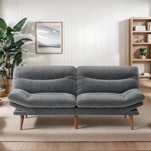 Amada 75 inch 3-in-1 Convertible Futon Sofa Bed, Gray | Adjustable backrest and armrests, strong wood legs and frame, loveseat for compact apartments, studios and offices - color: Grey, size: 75 Inch